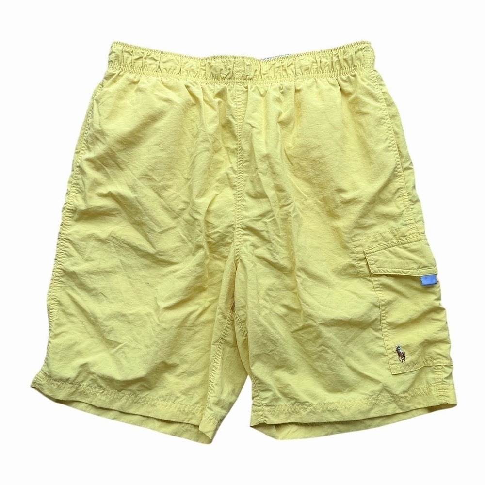 Vintage Polo Ralph Lauren Swim Trunks Mens L Yellow Mesh Lined Cargo Pocket